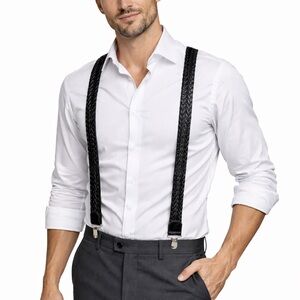 Men's Elegant Black Braided Suspenders